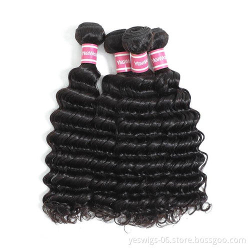 Peruvian Hair Deep Wave Hair 4 Bundles with Closure Remy Human Hair Weave Bundles With Closure Natural Color